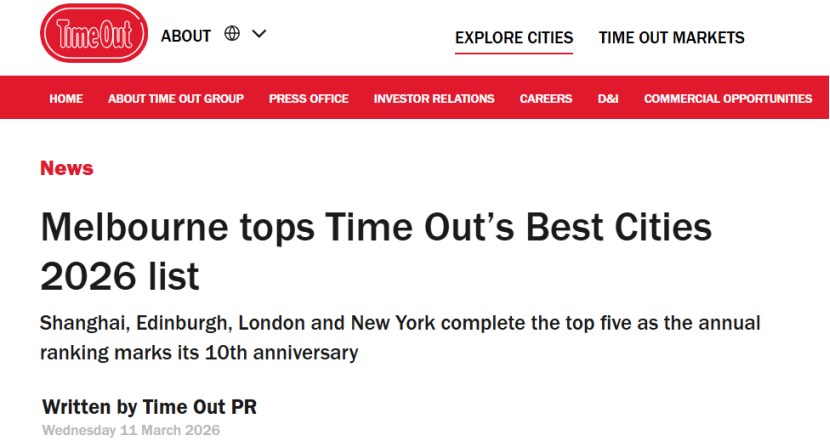 2026全球最佳城市榜单出炉：墨尔本登顶，上海跻身全球第二！